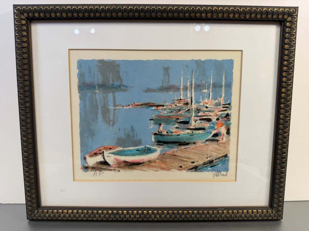 Authenticated Marina Print by J. Mead framed original signed‎